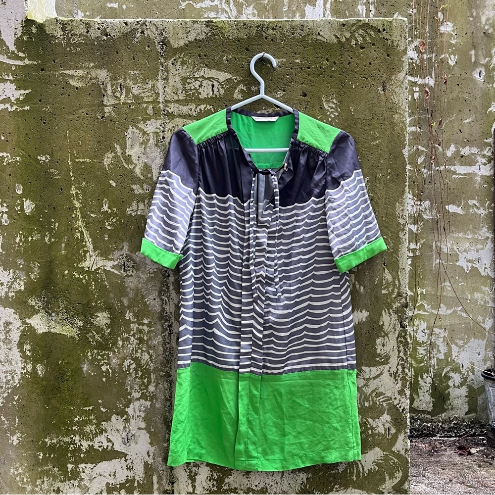 DIANE VON FURSTENBERG DVF Silk Taya Dress, Kelly Green, Short Sleeve Mini, 2